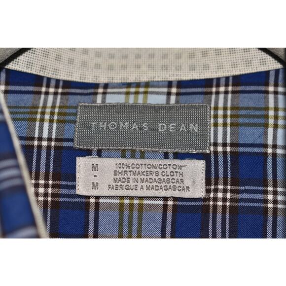 THOMAS DEAN $55 Blue Plaid Long Sleeve Cotton Button Down Shirt Men's Medium - Picture 4 of 4
